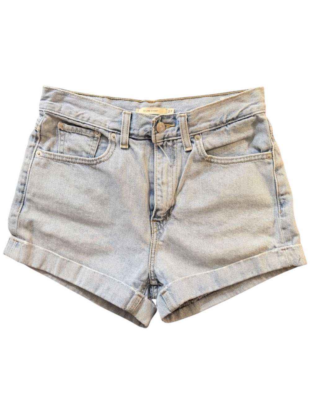 Levi's A-Line High-Rise Light Blue Denim Jean Shorts Cuffed Hem